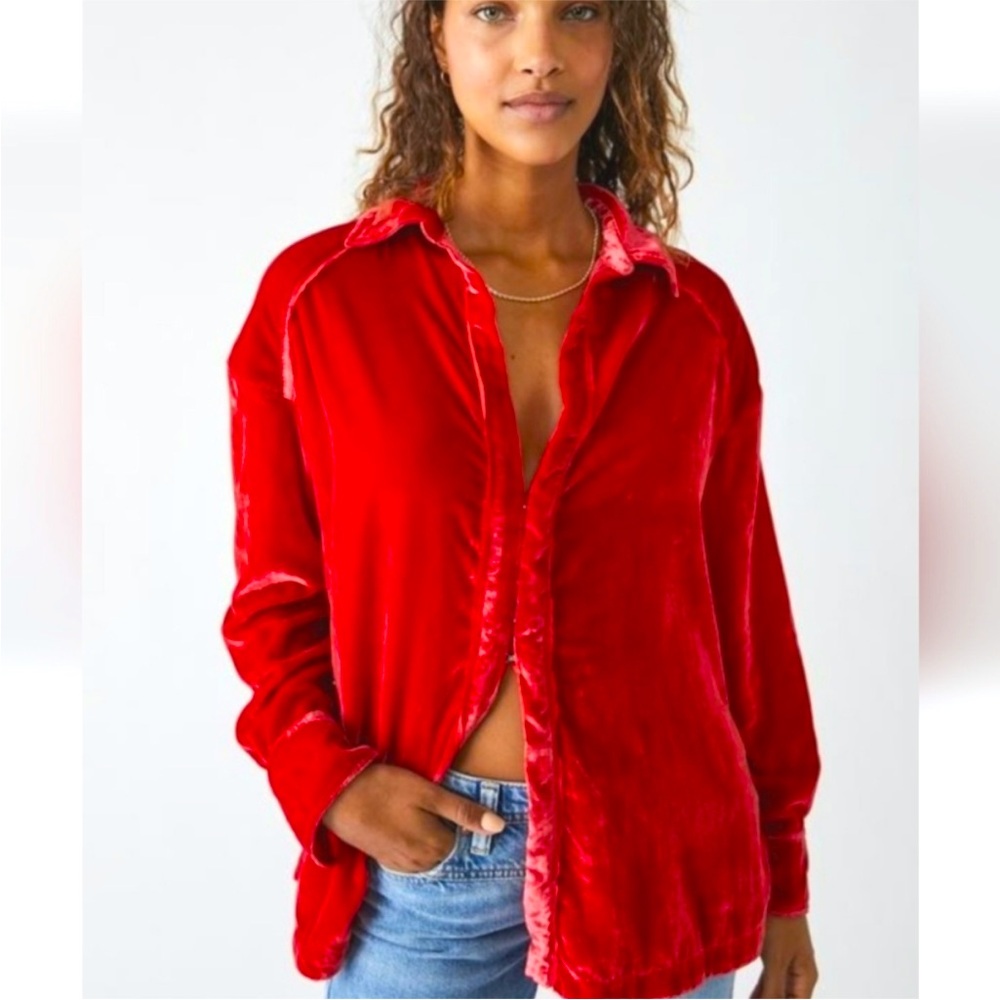 NWT Free People Marianne Velvet Hook-and-Eye Top in Red, size XS